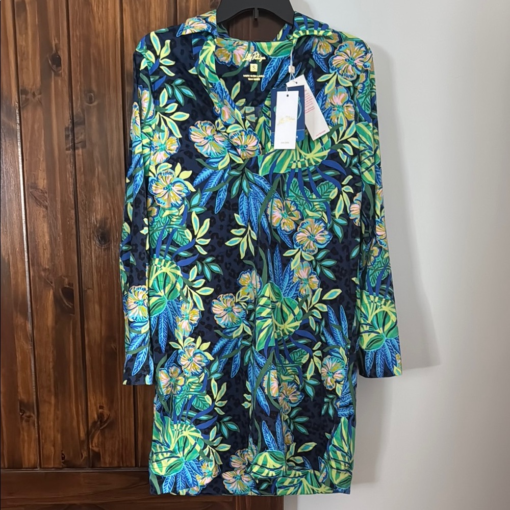 Lilly Pulitzer Blue and Green Floral Chessie Dress